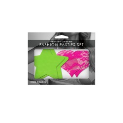 Fashion Pasties Set - Neon Green Solid Star and Neon Pink Lace Heart