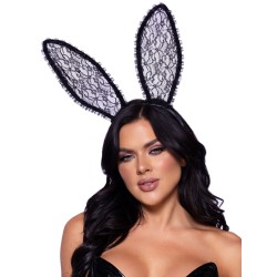 Ruffle Trimmed Bendable Lace Bunny Ears - Black