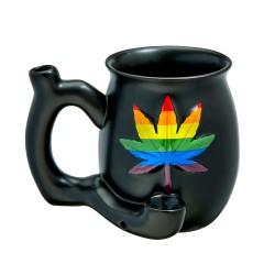 Embossed Leaf Matt Black Mug - Rainbow Leaf